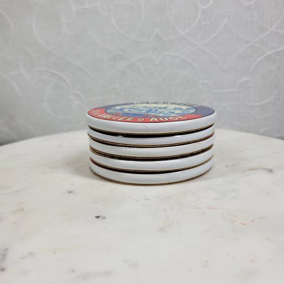 Mikasa Fromage WC301 Coasters Set of 5 French Cheese Label Ceramic Cork Back - Picture 11 of 16